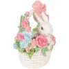 Clayre & Eef Dekorační králík v košíčku bílo-růžový 15x9x16 cm