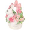 Clayre & Eef Dekorační králík v košíčku bílo-růžový 15x9x16 cm