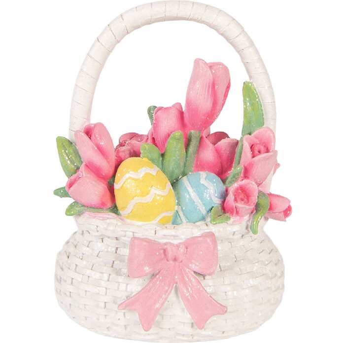 Clayre & Eef dekorační košík bílý s růžovými akcenty 14x11x18 cm