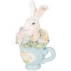 Clayre & Eef dekorace králíček v pohárku bílo-modrý 11x9x16 cm