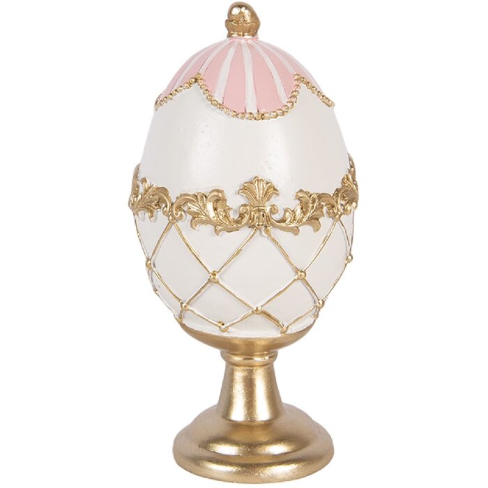 Clayre & Eef dekorační vejce bílé s zlatými akcenty Ø 8x15 cm