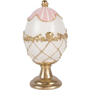 Clayre & Eef dekorační vejce bílé s zlatými akcenty Ø 8x15 cm