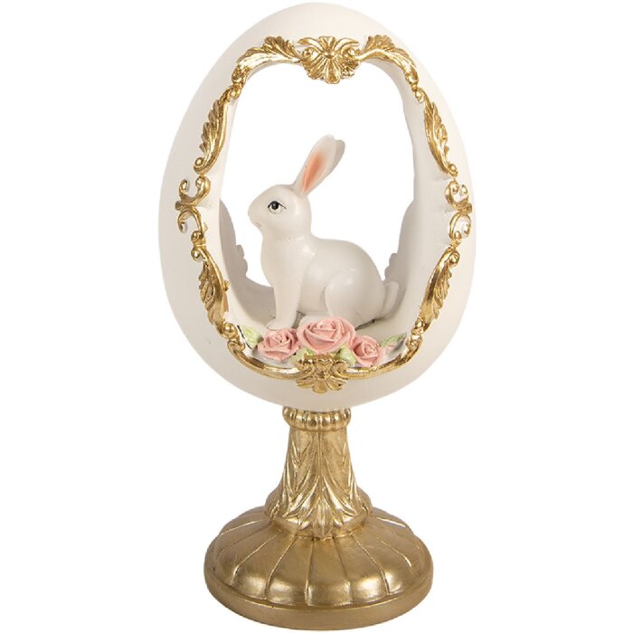 Clayre & Eef Vánoční vajíčko s králíkem bílo-zlaté 12x11x22 cm