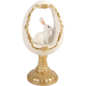 Clayre & Eef Vánoční vajíčko s králíkem bílo-zlaté 12x11x22 cm