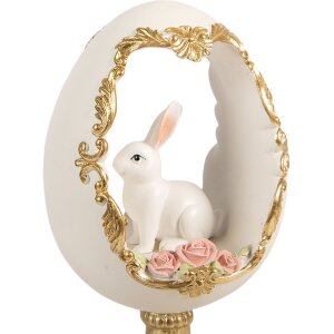 Clayre & Eef Vánoční vajíčko s králíkem bílo-zlaté 12x11x22 cm