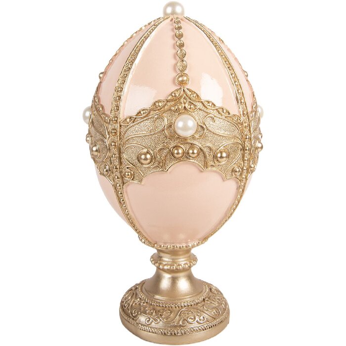 Clayre & Eef Dekorace Vajíčko Jemné Růžové s Zlatým Lékem Ø15x27 cm