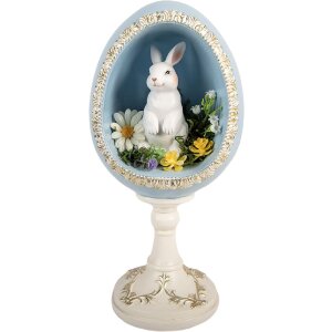 Clayre & Eef Vánoční koule s králíkem bílá-modrá 13x12x28 cm