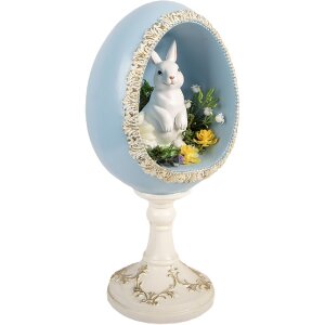 Clayre & Eef Vánoční koule s králíkem bílá-modrá 13x12x28 cm