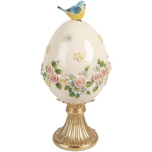 Clayre & Eef Vánoční dekorace s ptákem bílo-zlatá Ø 16x33 cm