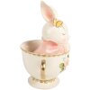 Clayre & Eef dekorace králík v hrnku bílý růžový 16x13x22 cm