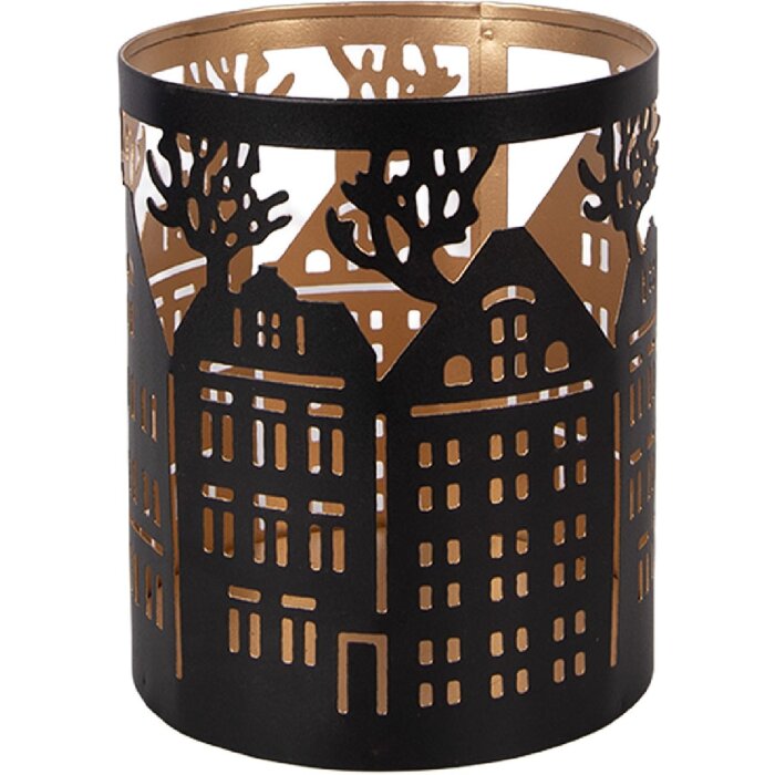 Clayre & Eef Svícen s motivem domů z železa Ø11x13 cm