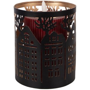 Clayre & Eef Svícen s motivem domů z železa Ø11x13 cm