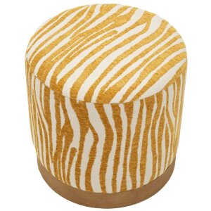 Mauro Ferretti Puff SAVANA senf, dřevěný podstavec, zebří vzor, Ø40x40 cm