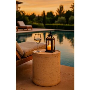 Mauro Ferretti Podnožní stolek ANTIC, kremový betonový design, Ø35x43 cm