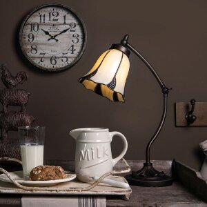 LumiLamp 5LL-5130 Stolní lampa Tiffany Ø 15x46 cm Béžová skleněná stolní lampa