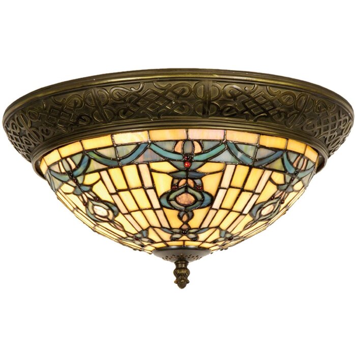 LumiLamp 5LL-5351 Stropní svítidlo Tiffany Ø 38x19 cm Béžové modré skleněné stropní svítidlo