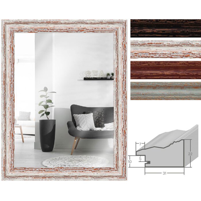 MendeFrames Zrcadlo na stěnu Shabby-Chic z masivního dřeva 3,9 cm profil