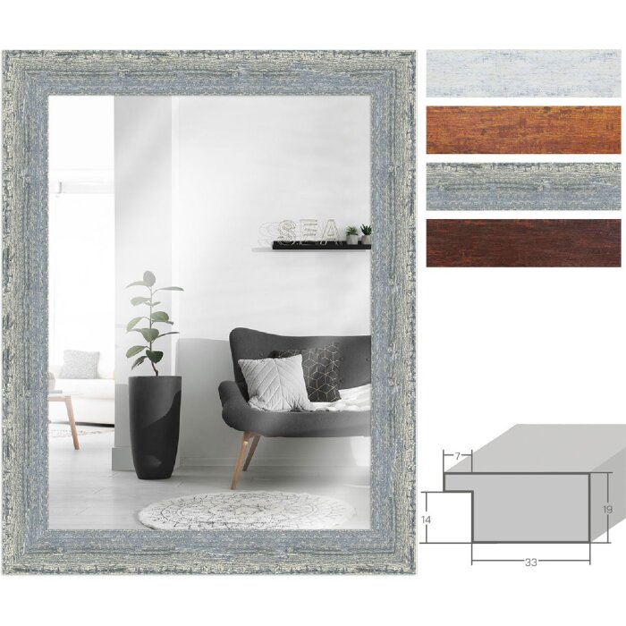 MendeFrames Vintage stěnové zrcadlo z masivního dřeva ve šedé barvě