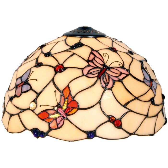 LumiLamp 5LL-770 Stínidlo Tiffany Ø 30x20 cm béžové růžové sklo motýl