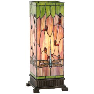 Tiffanyho stojací lampa ze skla s vážkou...