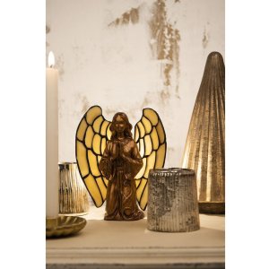 LumiLamp 5LL-9246 Tiffany stolní lampa Angel 16x10x18 cm béžové sklo Tiffany