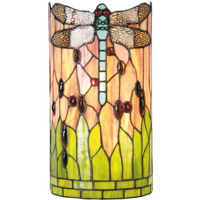 LumiLamp 5LL-9292 Nástěnné svítidlo Tiffany 20x11x36 cm Zeleno-hnědá skleněná vážka