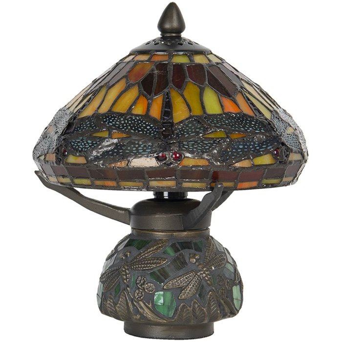 LumiLamp 5LL-9295 Stolní lampa Tiffany Ø 22x21 cm hnědá červená skleněná vážka