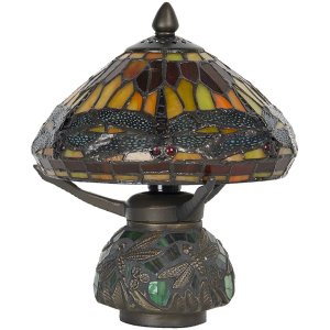 LumiLamp 5LL-9295 Stolní lampa Tiffany Ø 22x21 cm hnědá červená skleněná vážka