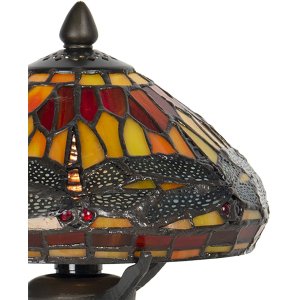 LumiLamp 5LL-9295 Stolní lampa Tiffany Ø 22x21 cm hnědá červená skleněná vážka