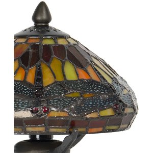 LumiLamp 5LL-9295 Stolní lampa Tiffany Ø 22x21 cm hnědá červená skleněná vážka