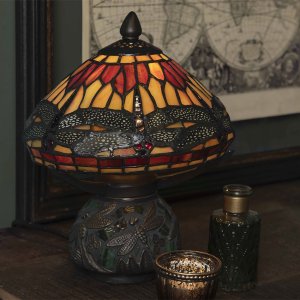 LumiLamp 5LL-9295 Stolní lampa Tiffany Ø 22x21 cm hnědá červená skleněná vážka