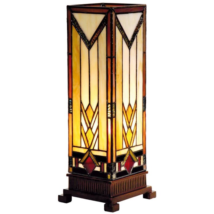 LumiLamp 5LL-9331 Stolní lampa Tiffany 12x12x35 cm Béžový hnědý skleněný obdélník