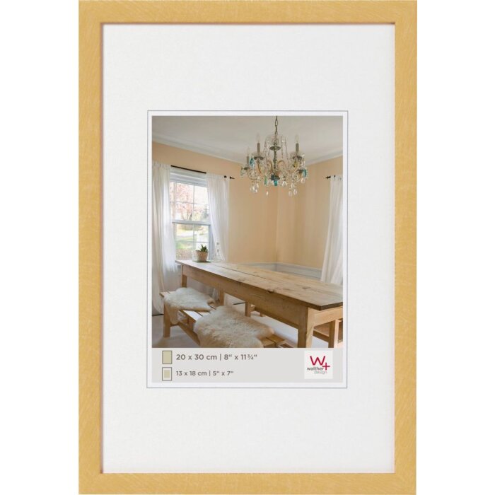 Dřevěný rám Walther PEPPERS 20x30 cm zlatý blokový profil čiré sklo zadní panel MDF