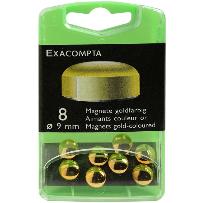 Krabička 8 magnetů, Ø9 mm, zlaté barvy