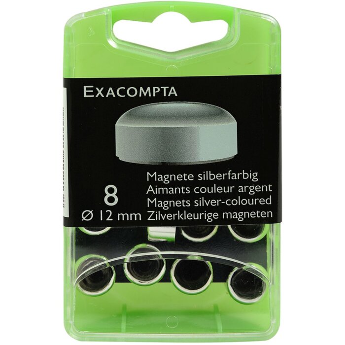 Krabička 8 magnetů, Ø12 mm, stříbrná
