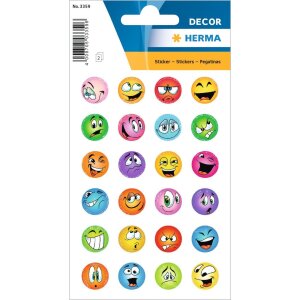 HERMA Smily-Sticker DECOR beglimmert 2 Blatt Smilys 1,7 cm