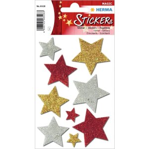 HERMA Weihnachtssticker Glitzersternchen rot gold silber...