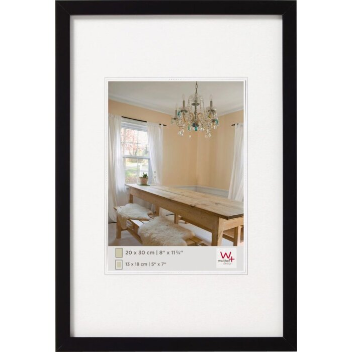 Dřevěný rám Walther PEPPERS 30x40 cm černý elegantní blokový profil čiré sklo MDF