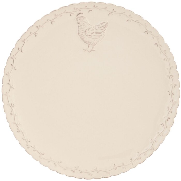 Clayre & Eef CHRFP Talíř Ø 26 cm Béžový keramický talíř Chicken