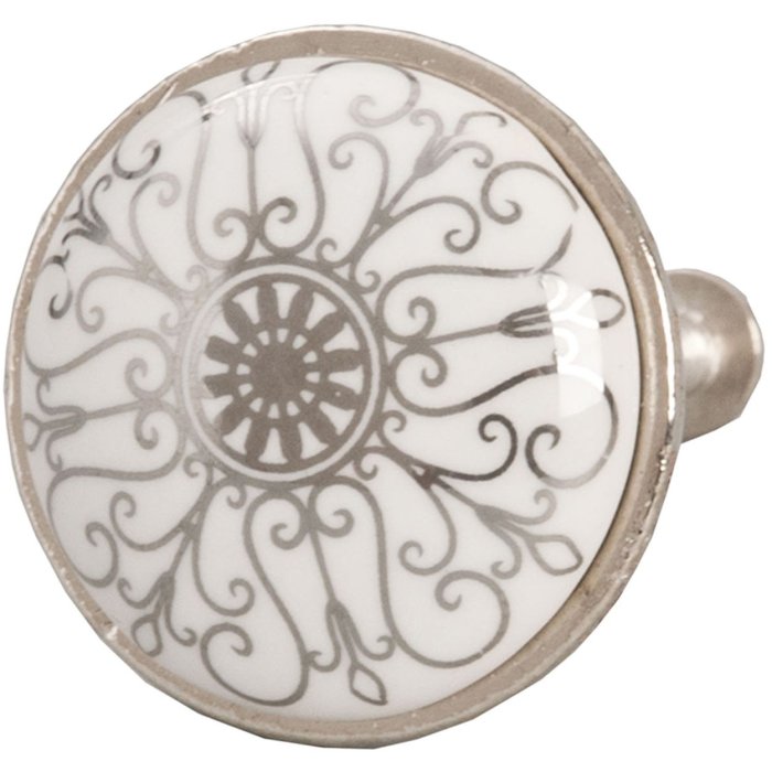 Clayre & Eef 61888 Dveřní knoflík Ø 3 cm Bílá šedá keramika kulatá