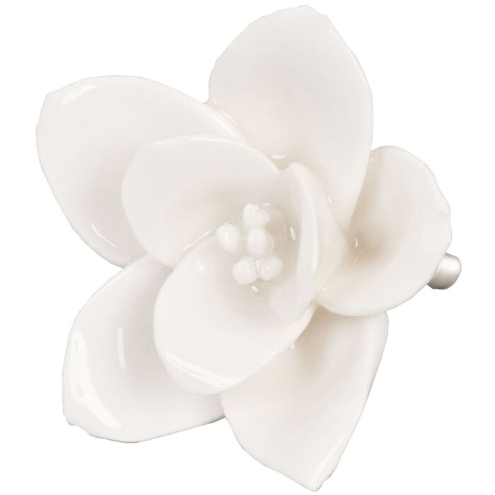 Clayre & Eef 61916 Klika na dveře květiny Ø 5,5 cm Béžová keramika
