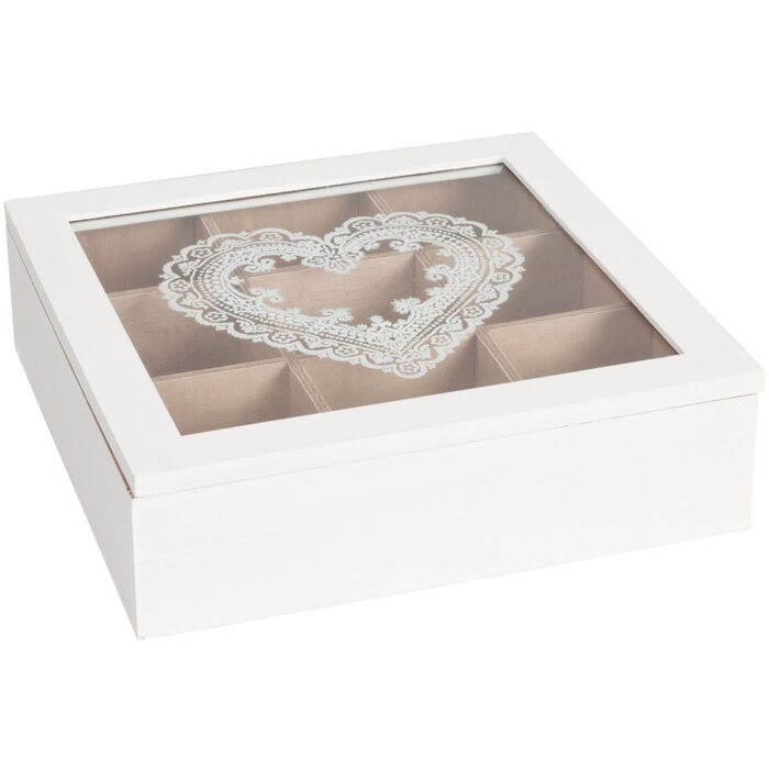 Clayre & Eef 6H0539 Čajová skříňka ROMANTIQUE bílá 24x24x7 cm