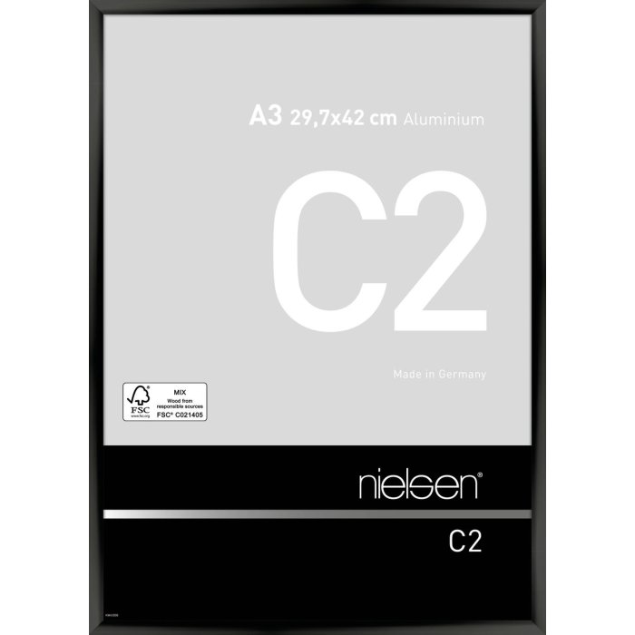 Hliníkový rám Nielsen C2 eloxovaný černý lesklý 29,7x42 cm Rám pro certifikát DIN A3