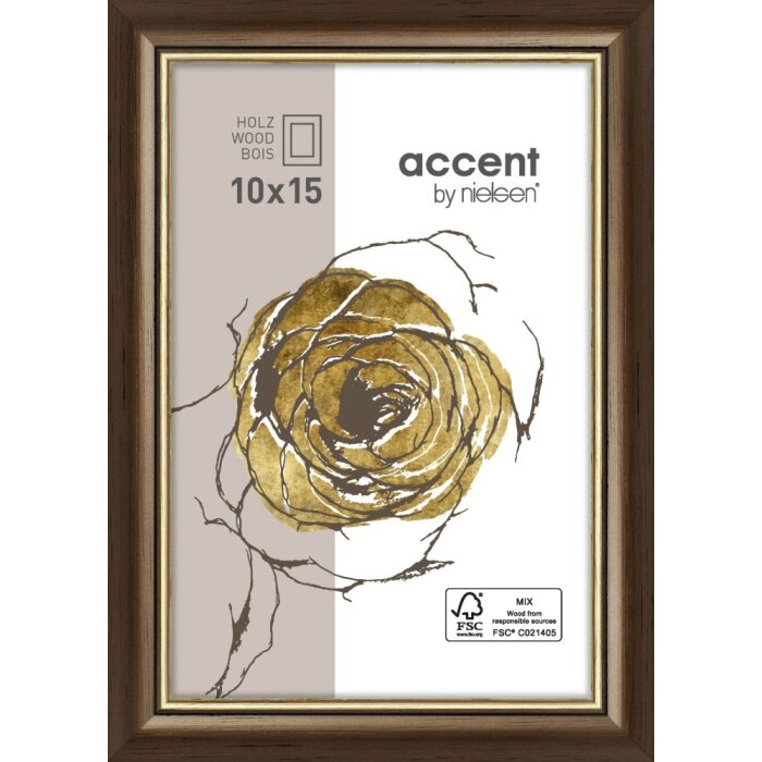 Dřevěný rám Ascot 10x15 cm tmavě hnědo-zlatý