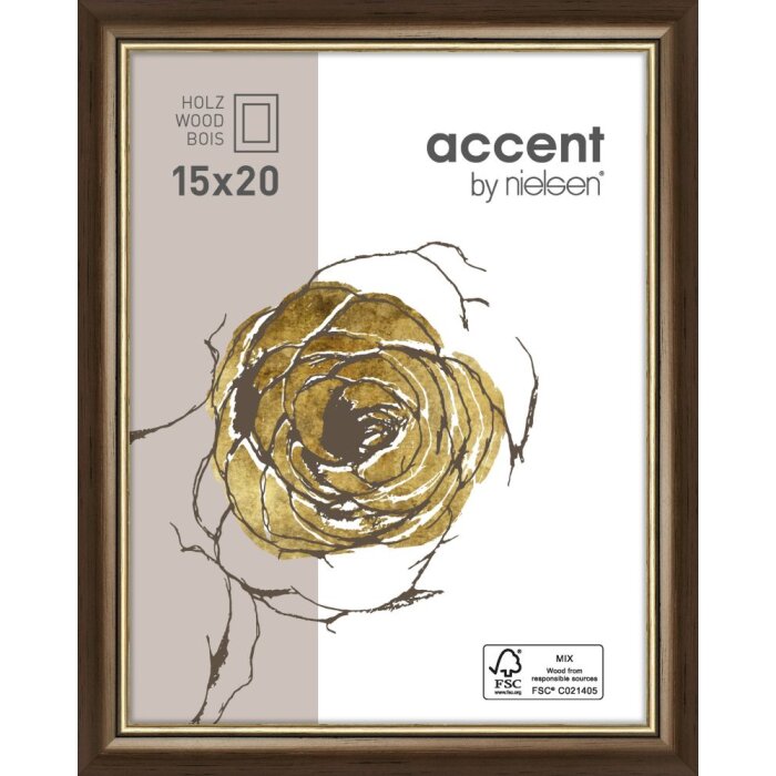 Dřevěný rám Ascot 13x18 cm tmavě hnědo-zlatý