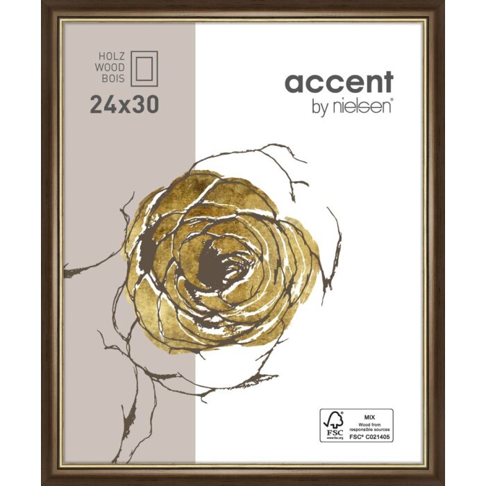 Dřevěný rám Ascot 18x24 cm tmavě hnědo-zlatý