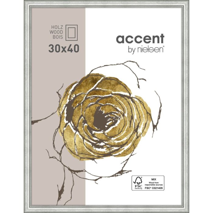 Dřevěný rámeček Nielsen Ascot 21x29,7 cm stříbrný rámeček na certifikáty DIN A4
