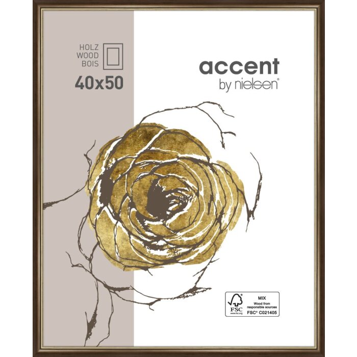 Dřevěný rám Nielsen Ascot 40x50 cm tmavě hnědý zlatý zadní panel z MDF pro vysoké formáty na šířku