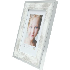 Dřevěný rám Deknudt S43RE 15x20 cm bílý - stříbrný okraj